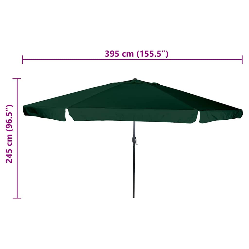 vidaXL Parasolka ogrodowa Zielony 394 x 394 x 248 cm Poliester i Stal