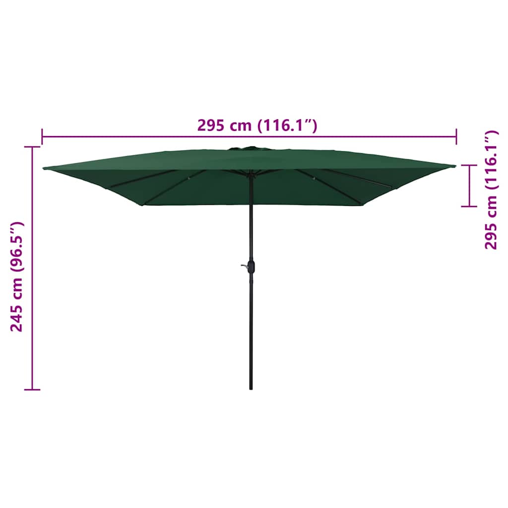 vidaXL Parasolka ogrodowa Zielony 295 x 295 x 245 cm Poliester i Stal