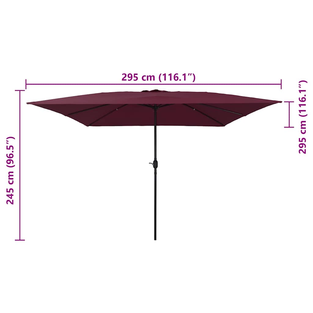 vidaXL Parasolka ogrodowa Bordeaux Czerwony 295 x 295 x 245 cm