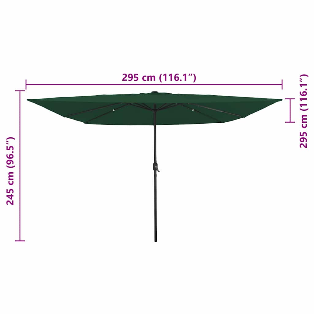 vidaXL Parasolka ogrodowa Zielony 295 x 295 x 245 cm Poliester i Stal