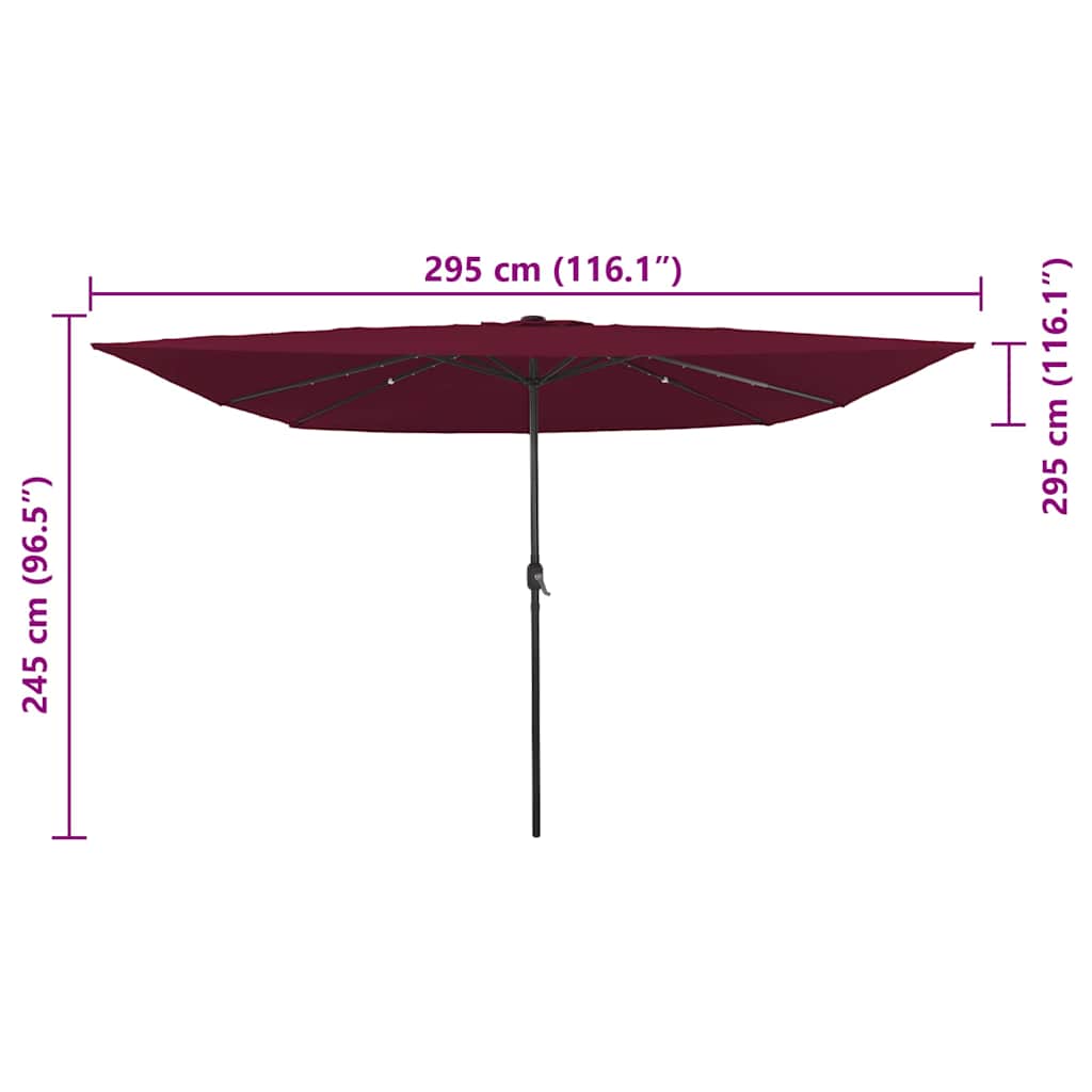 vidaXL Parasolka ogrodowa Bordeaux Czerwony 295 x 295 x 245 cm