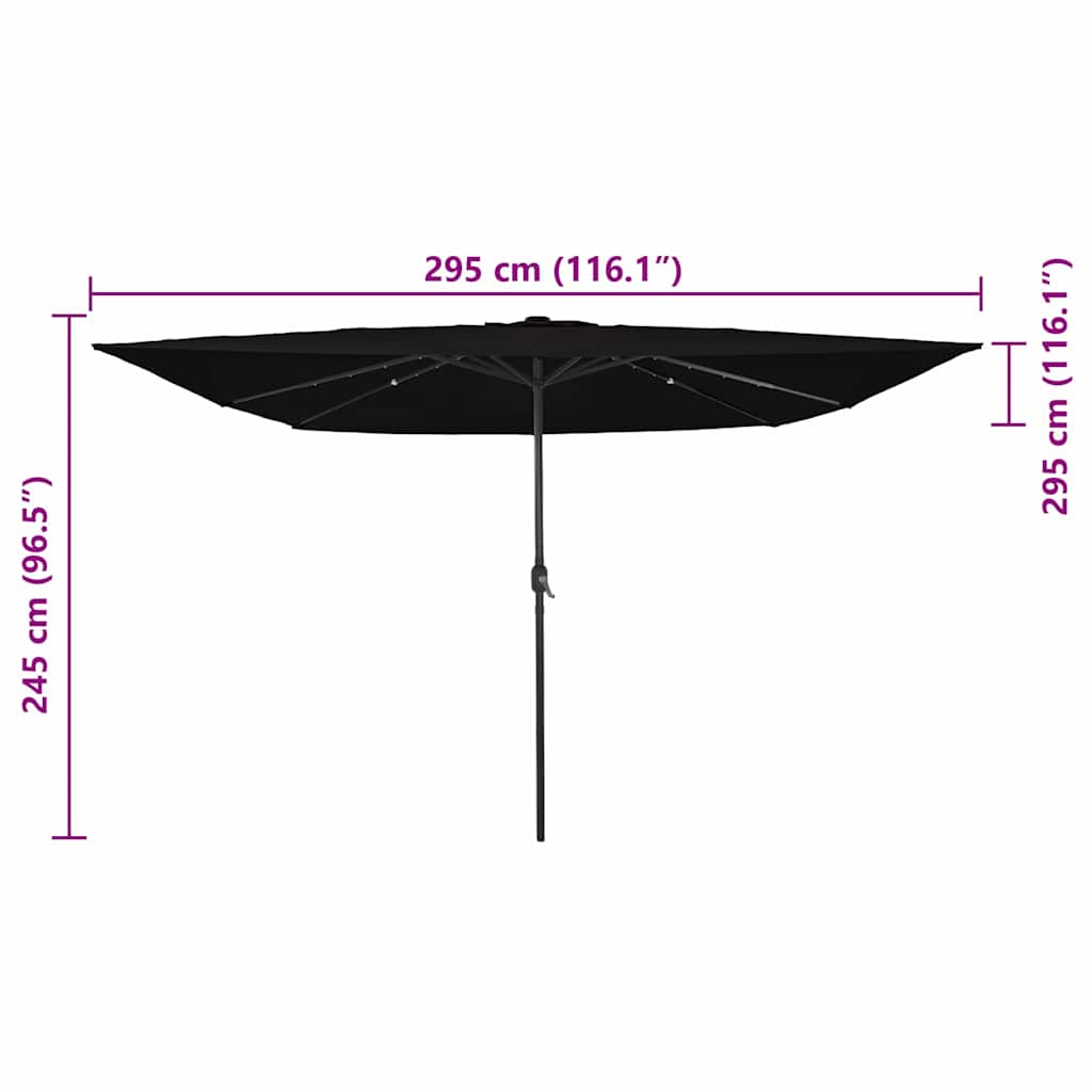 vidaXL Parasolka ogrodowa Czarny 295 x 295 x 245 cm Poliester i Stal