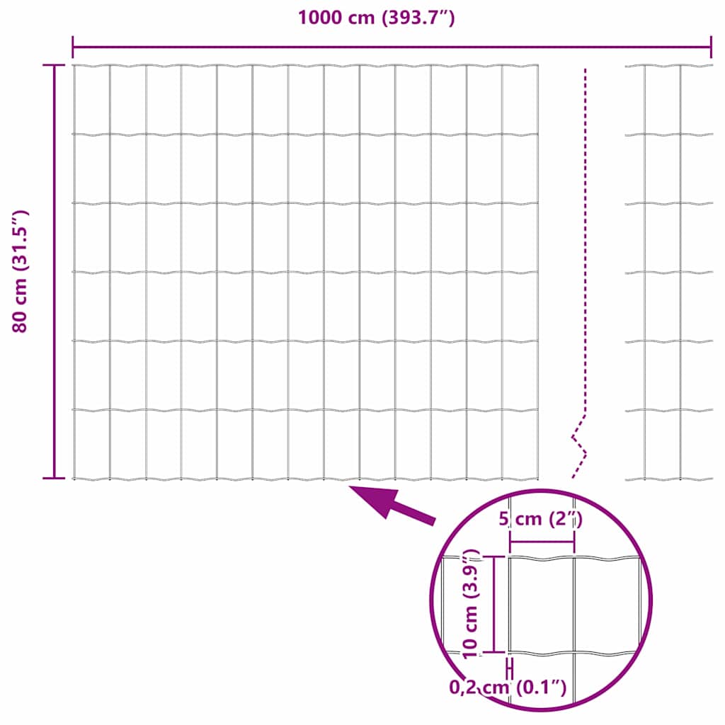 vidaXL Ogrodzenie Euro Zielony 0,8 x 10 m Żelazo pokryte PVC