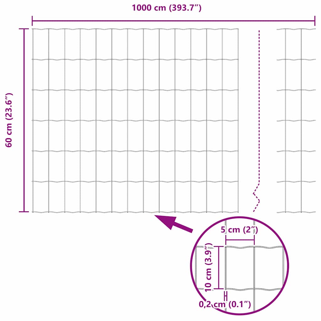 vidaXL Ogrodzenie Euro Szary 0,6 x 10 m Żelazo pokryte PVC