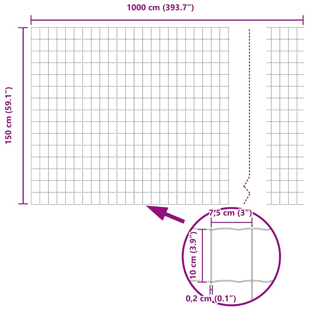 vidaXL Ogrodzenie Euro Szary 1.5 x 10 m Żelazo pokryte PVC