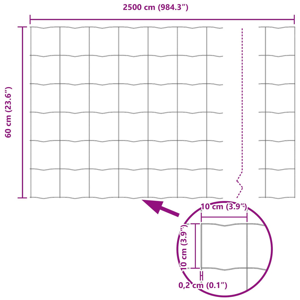 vidaXL Ogrodzenie Euro Szary 0,6 x 25 m Żelazo pokryte PVC