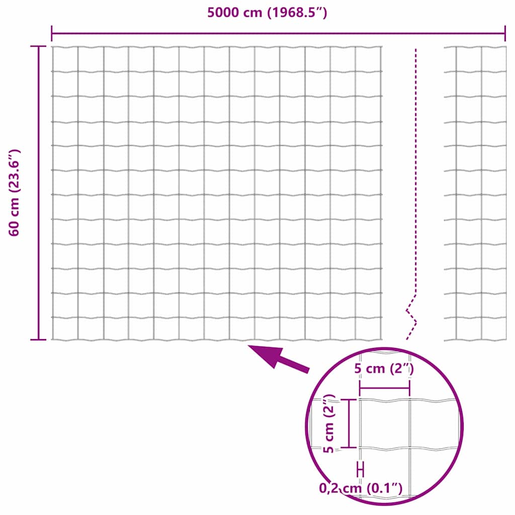 vidaXL Ogrodzenie Euro Szary 0,6 x 50 m Żelazo pokryte PVC