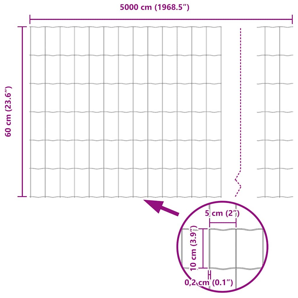 vidaXL Ogrodzenie Euro Szary 0,6 x 50 m Żelazo pokryte PVC