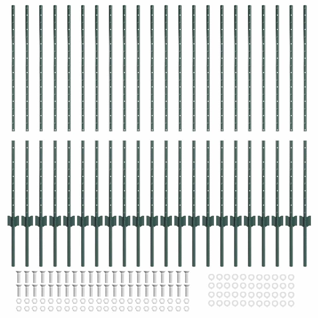vidaXL Wbudowany słupek ogrodzeniowy 22 pcs zielony 160 cm