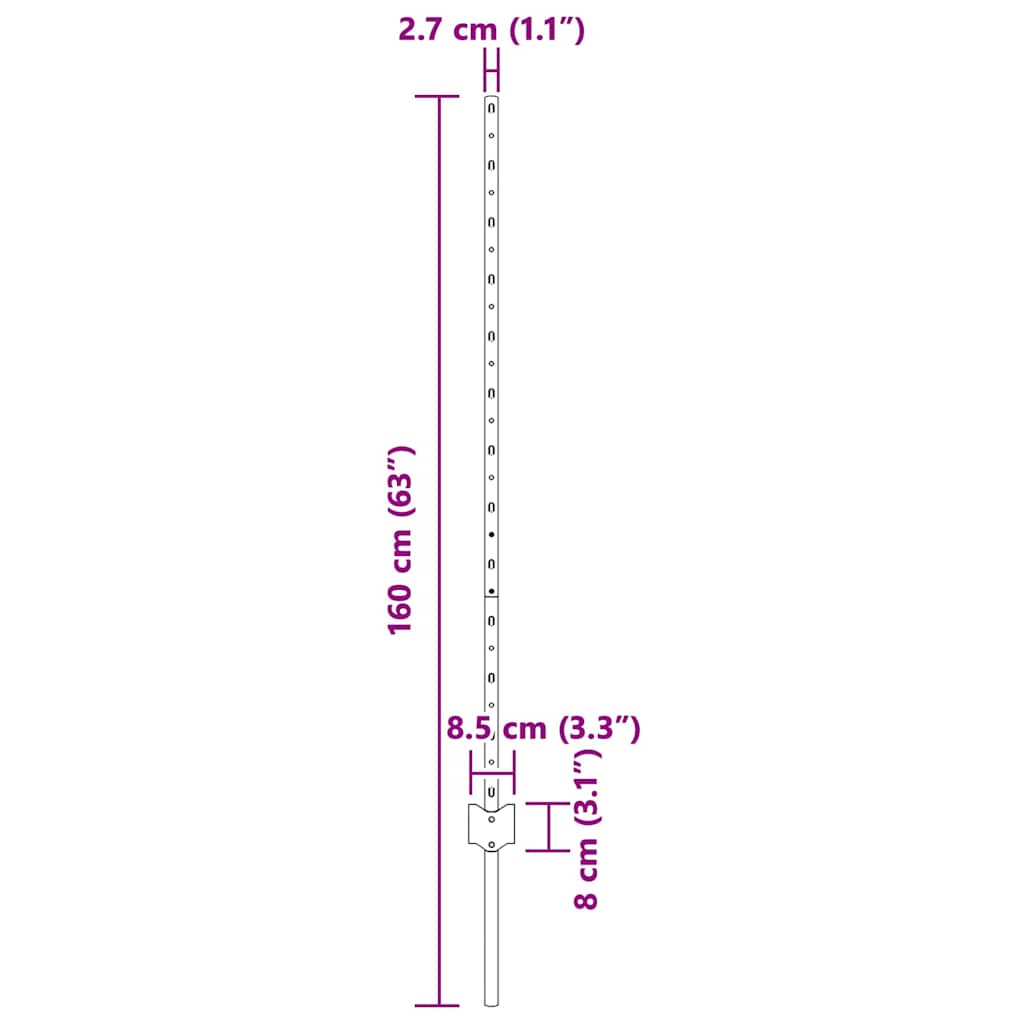 vidaXL Wbudowany słupek ogrodzeniowy 22 pcs zielony 160 cm