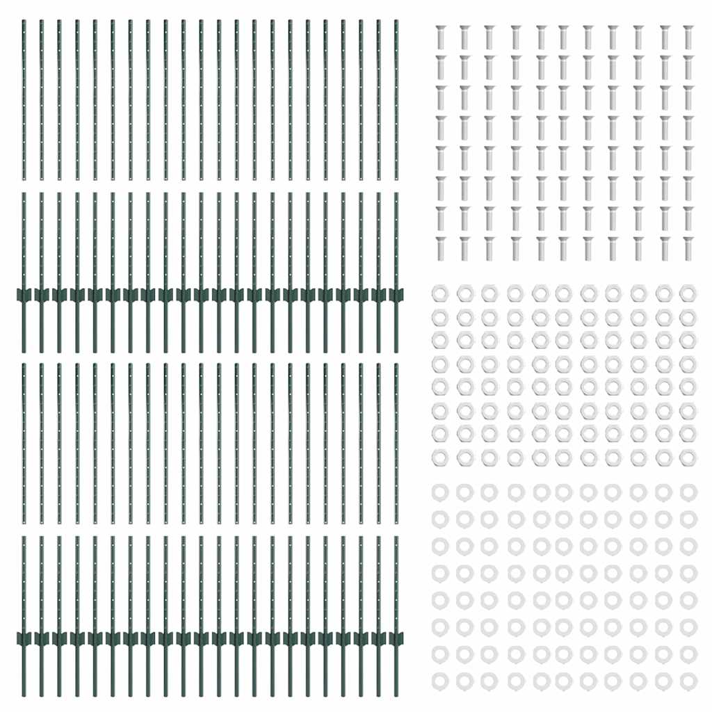 vidaXL Wbudowany słupek ogrodzeniowy 44 pcs zielony 160 cm