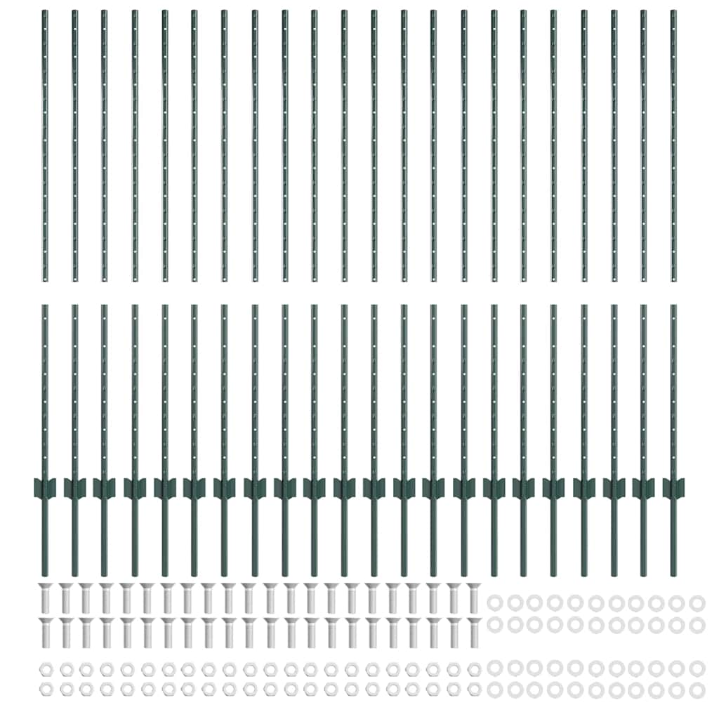 vidaXL Wbudowany słupek ogrodzeniowy 22 pcs zielony 180 cm