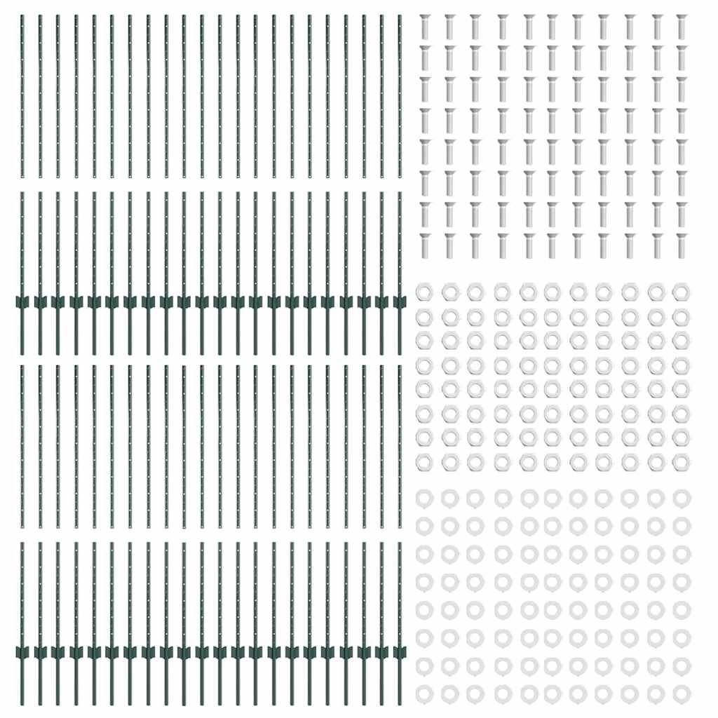 vidaXL Wbudowany słupek ogrodzeniowy 44 pcs zielony 180 cm