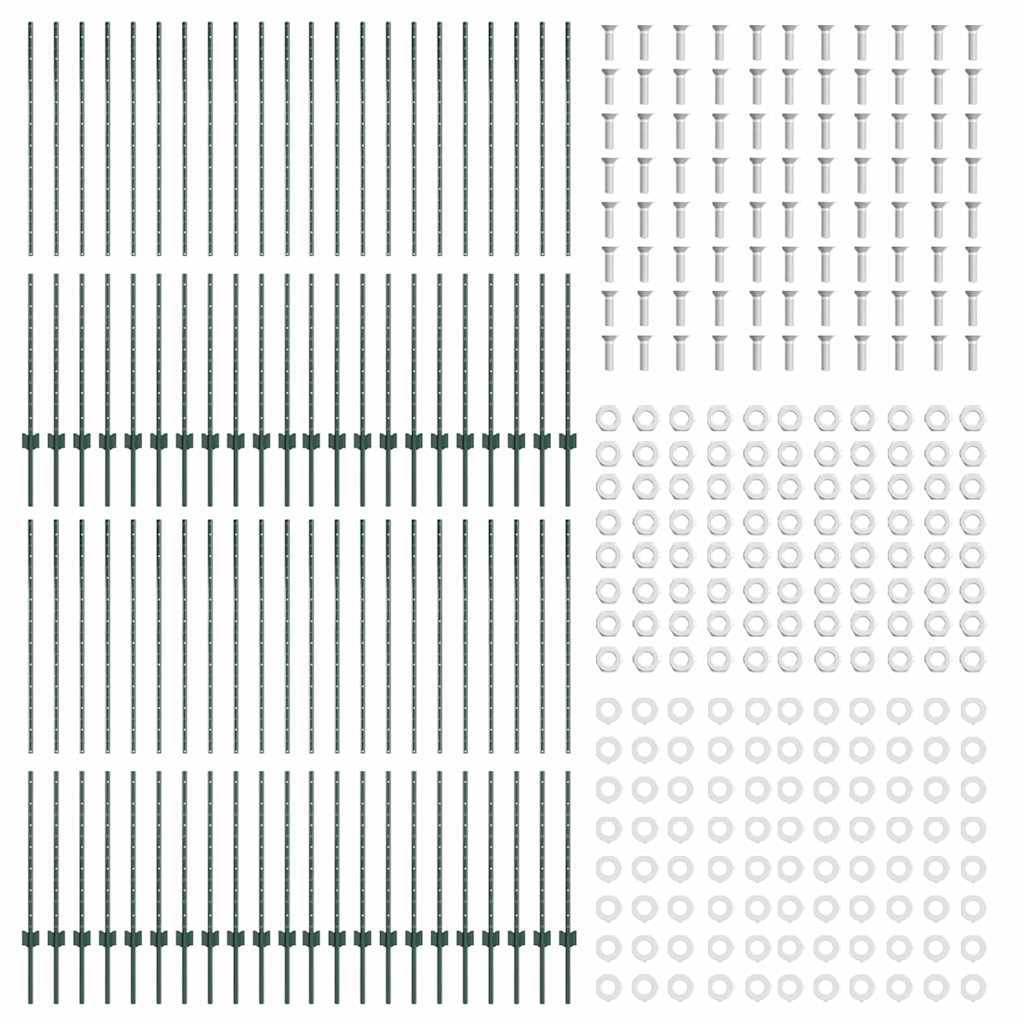 vidaXL Wbudowany słupek ogrodzeniowy 44 pcs zielony 200 cm