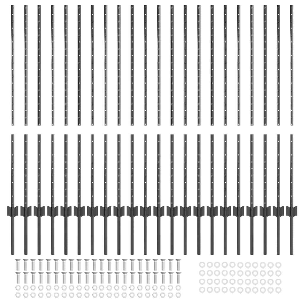 vidaXL Wbudowany słupek ogrodzeniowy 22 pcs Szary 160 cm