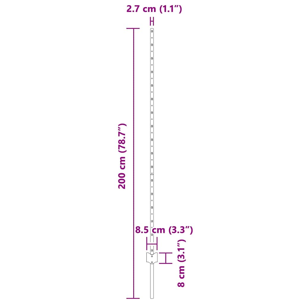 vidaXL Wbudowany słupek ogrodzeniowy 44 pcs Szary 200 cm