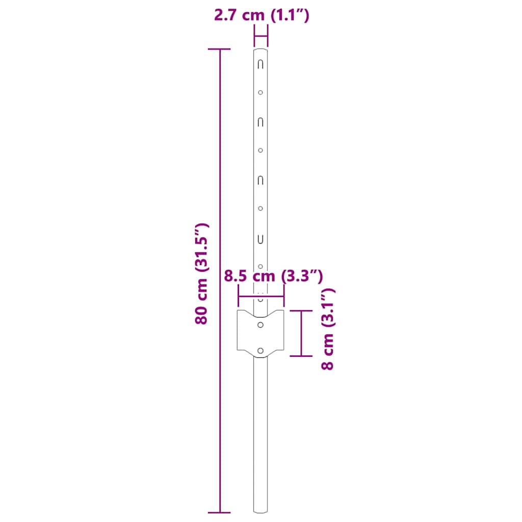 vidaXL Wbudowany słupek ogrodzeniowy 22 pcs srebrny 80 cm