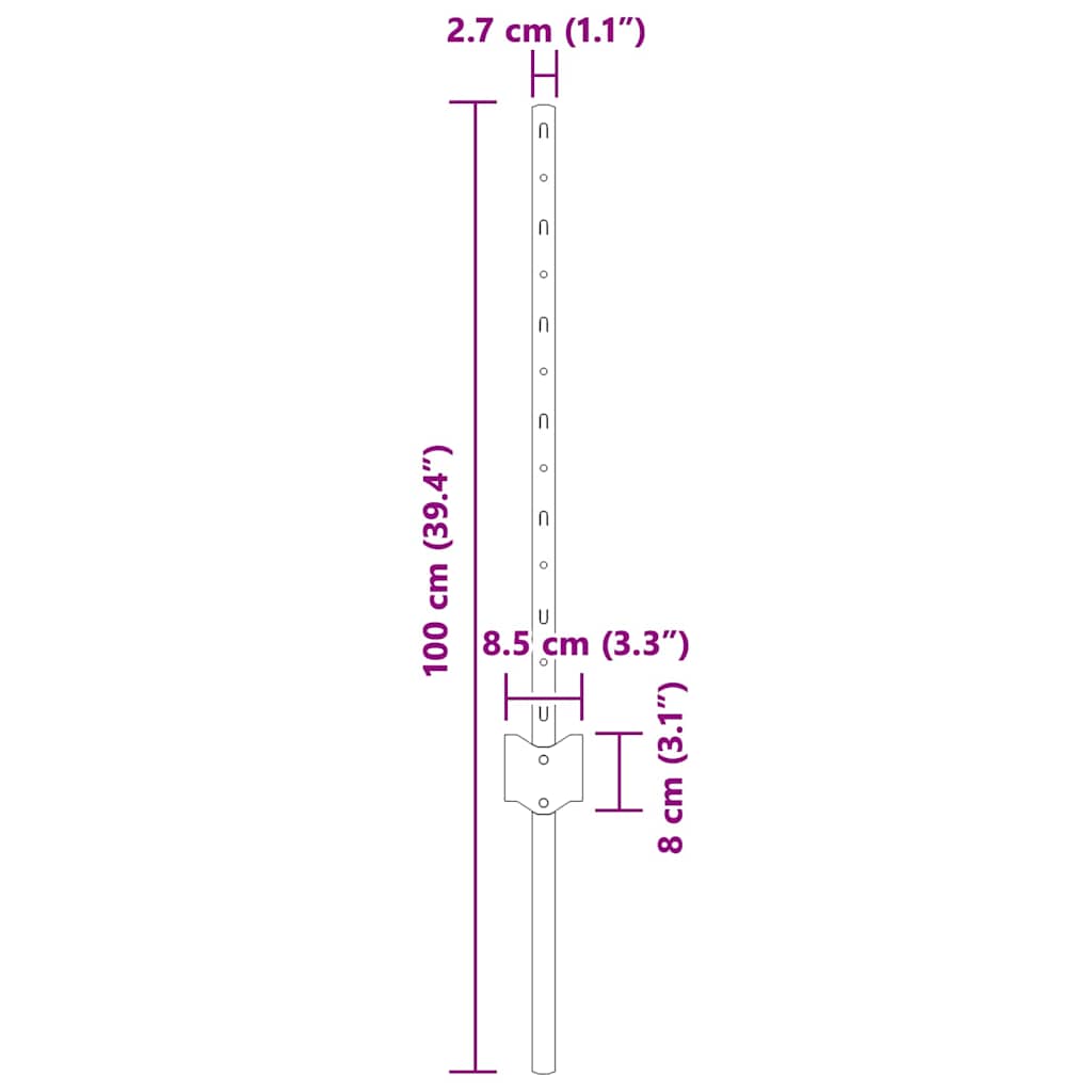 vidaXL Wbudowany słupek ogrodzeniowy 44 pcs srebrny 100 cm