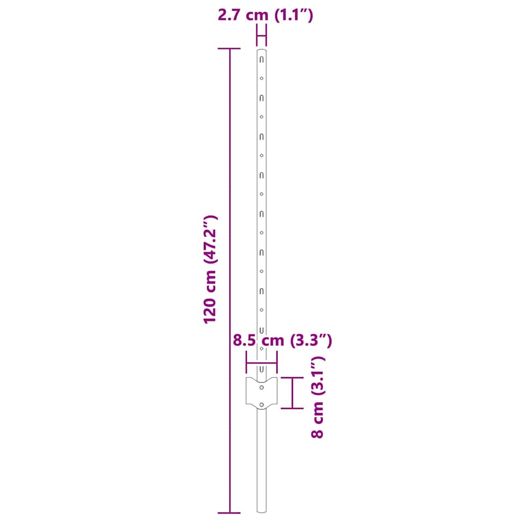 vidaXL Wbudowany słupek ogrodzeniowy 44 pcs srebrny 120 cm