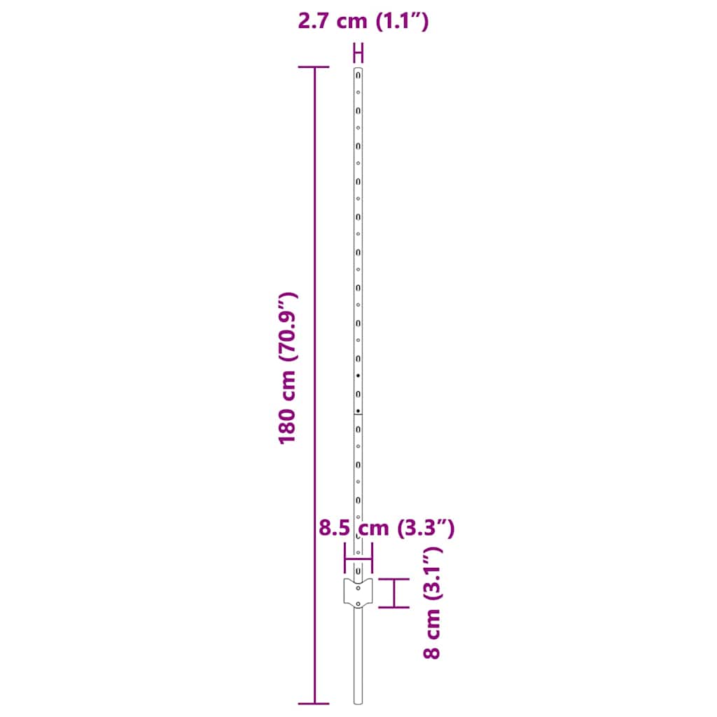vidaXL Wbudowany słupek ogrodzeniowy 22 pcs srebrny 180 cm
