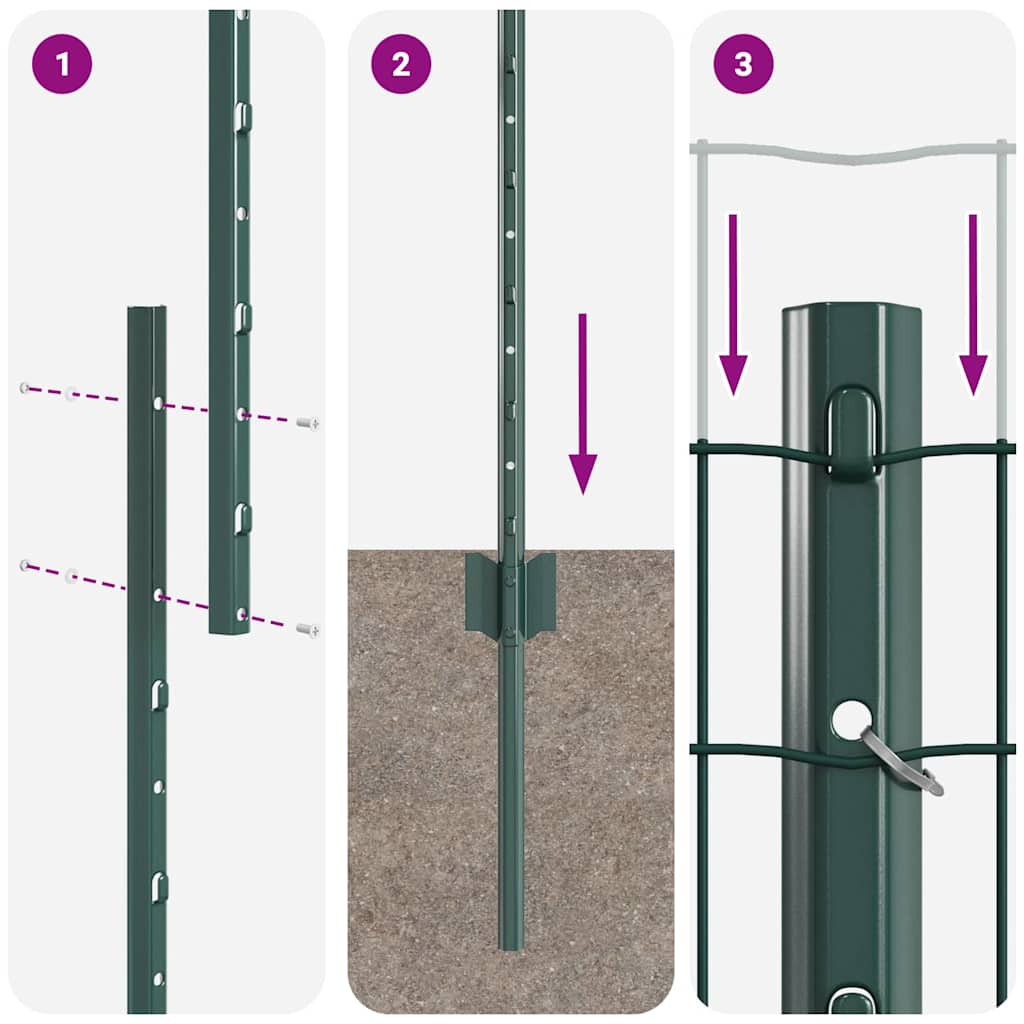 vidaXL Ogrodzenie Euro z słupkiem 10 x 1 m Stal pokryta PVC zielony