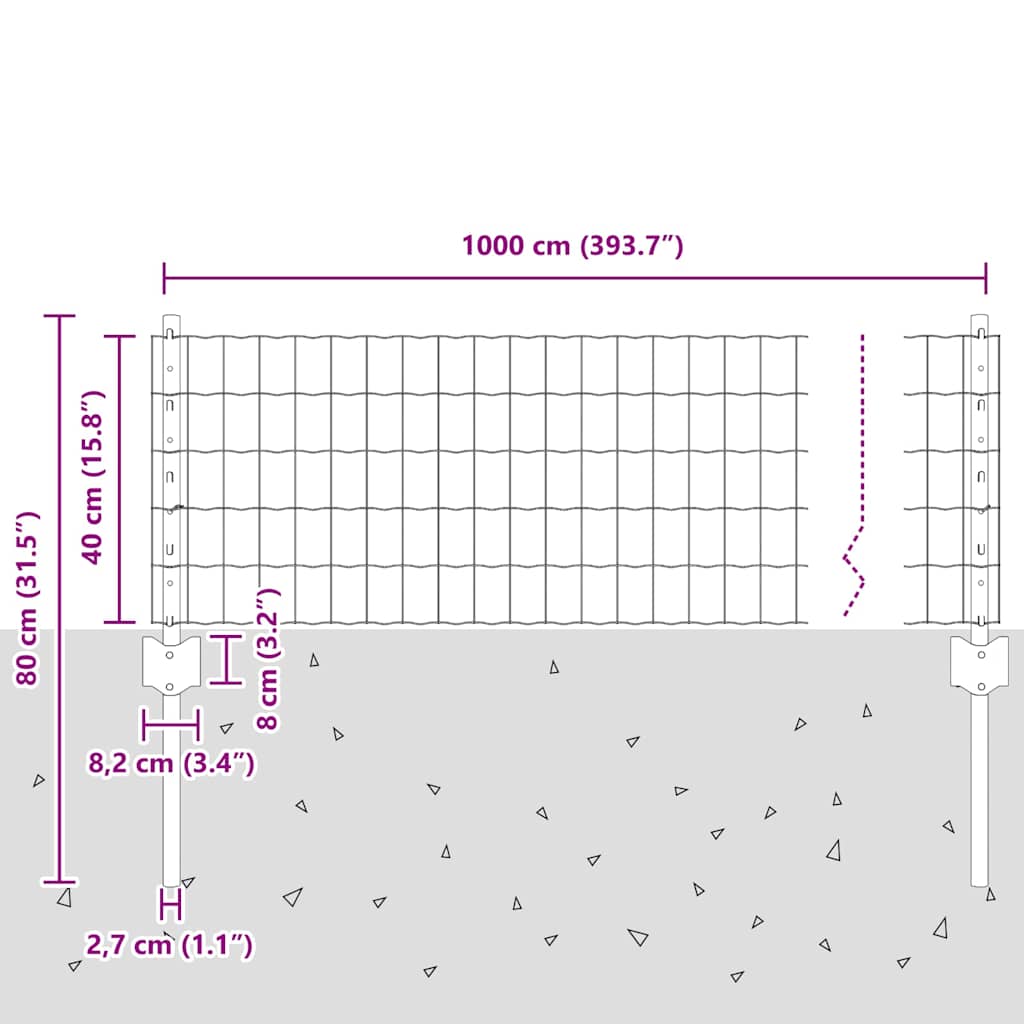 vidaXL Ogrodzenie Euro z słupkiem 10 x 0,4 m Stal pokryta PVC zielony
