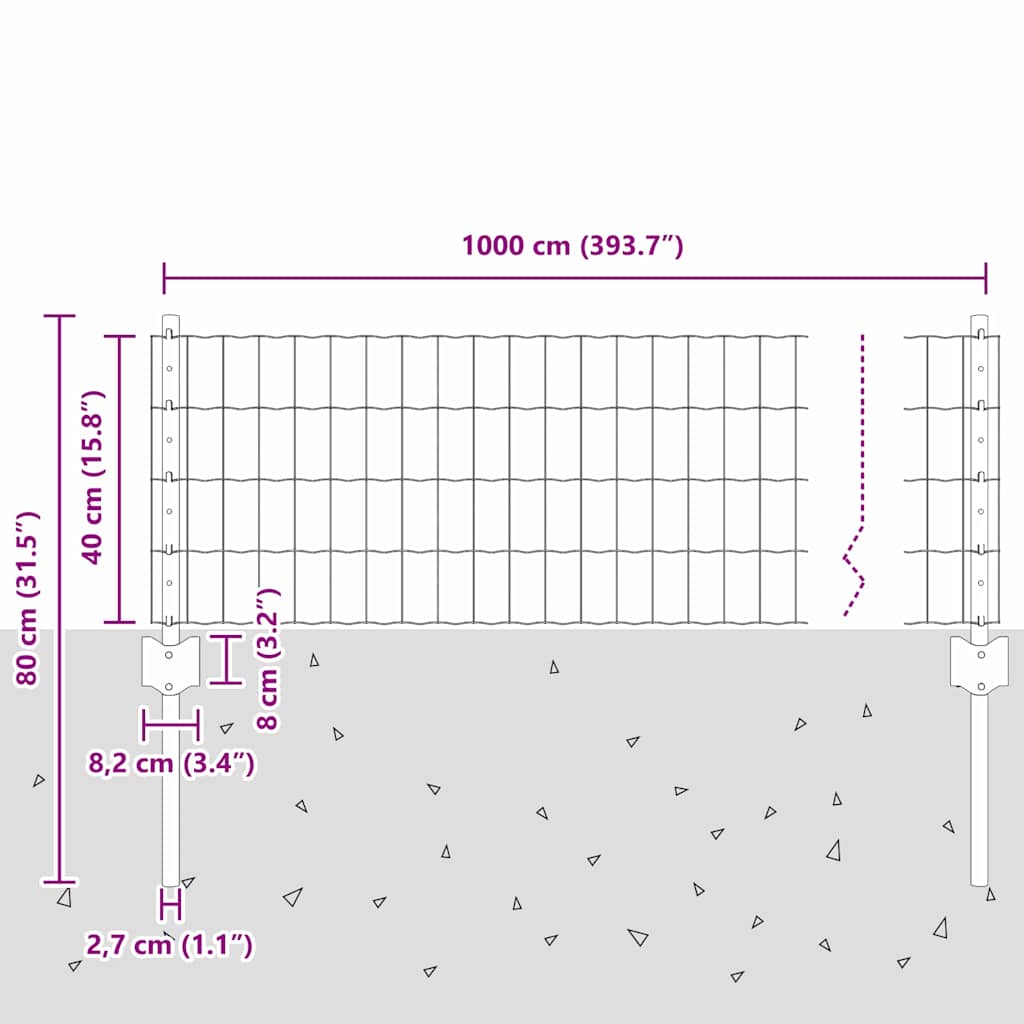 vidaXL Ogrodzenie Euro z słupkiem 10 x 0,4 m Stal pokryta PVC zielony