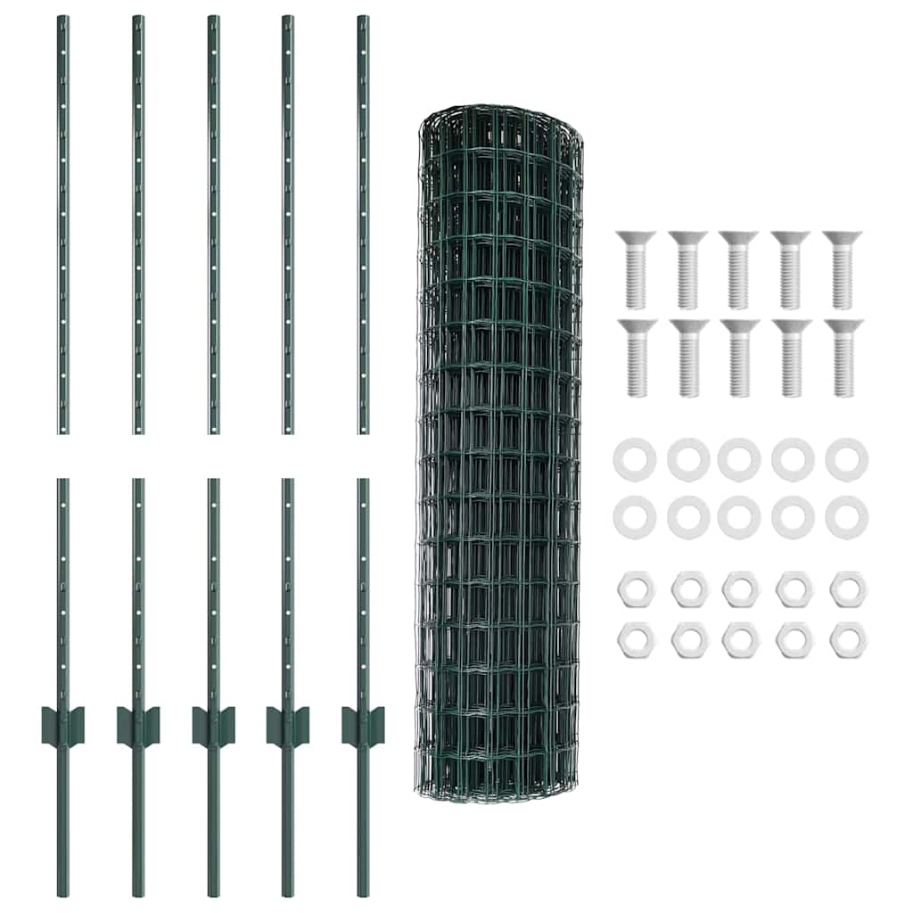 vidaXL Ogrodzenie Euro z słupkiem 10 x 1 m Stal pokryta PVC zielony