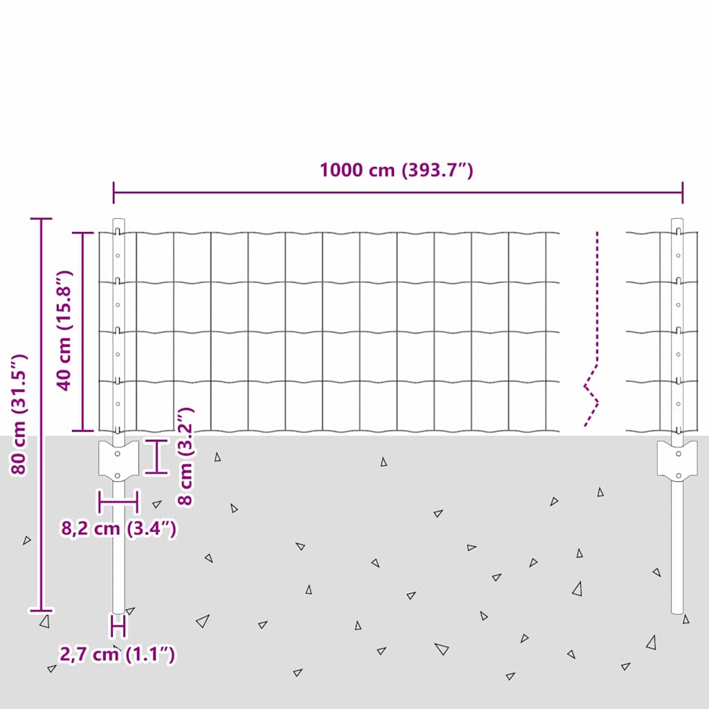 vidaXL Ogrodzenie Euro z słupkiem 10 x 0,4 m Stal pokryta PVC zielony