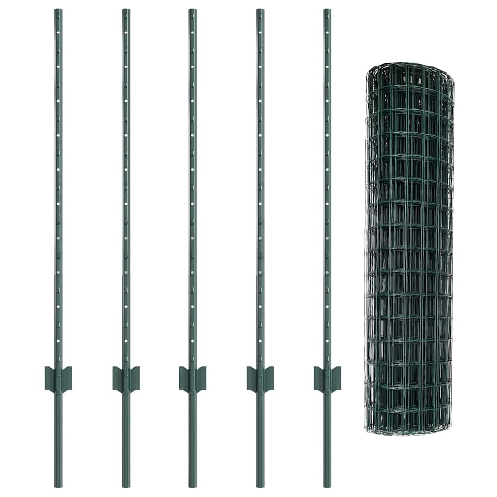 vidaXL Ogrodzenie Euro z słupkiem 10 x 1 m Stal pokryta PVC zielony