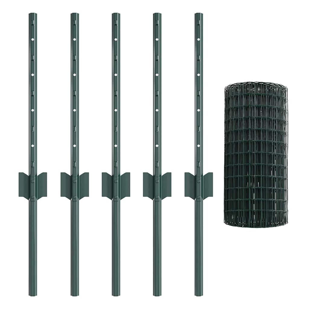 vidaXL Ogrodzenie Euro z słupkiem 10 x 0,4 m Stal pokryta PVC zielony