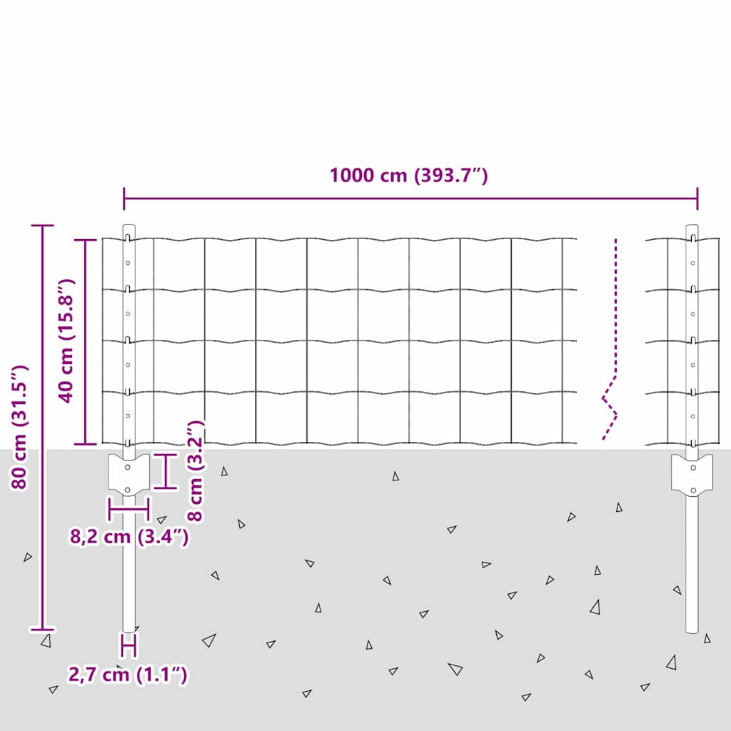 vidaXL Ogrodzenie Euro z słupkiem 10 x 0,4 m Stal pokryta PVC zielony