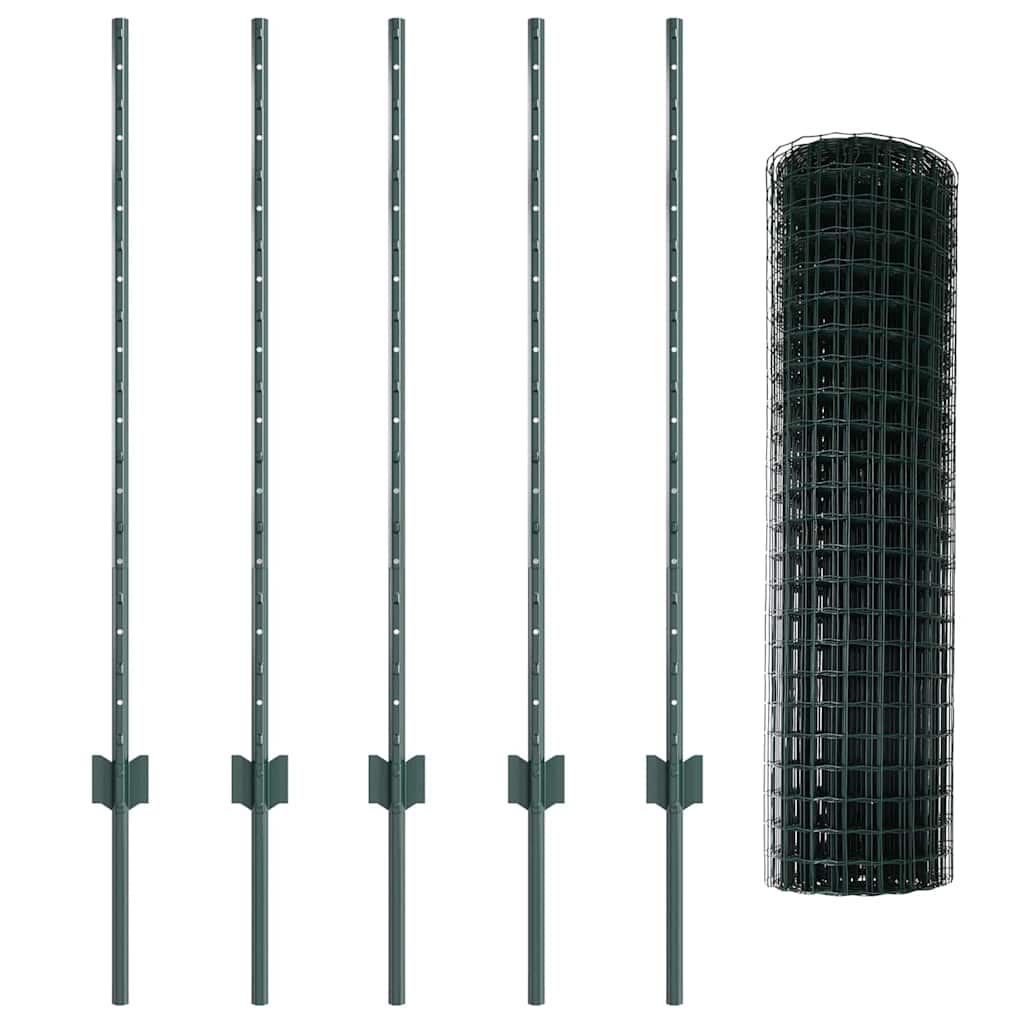 vidaXL Ogrodzenie Euro z słupkiem 10 x 1 m Stal pokryta PVC zielony