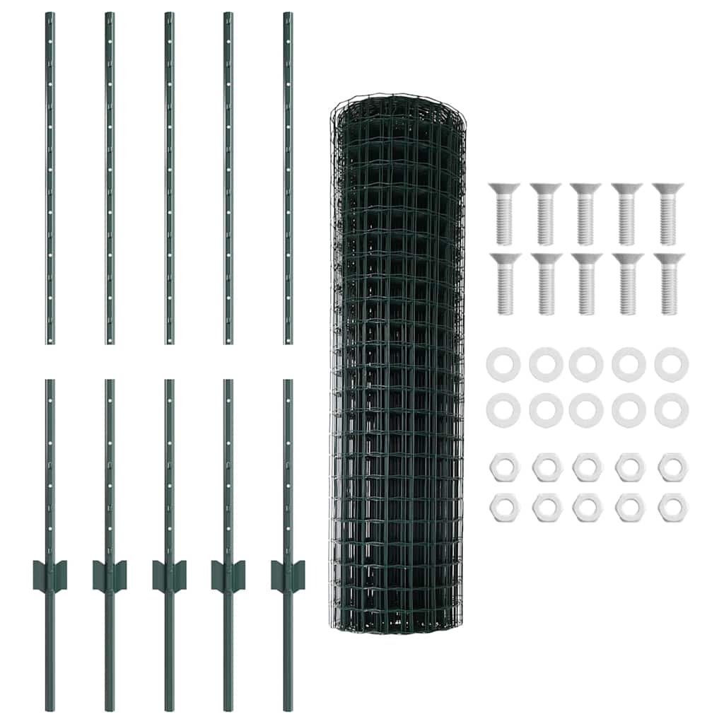 vidaXL Ogrodzenie Euro z słupkiem 10 x 1 m Stal pokryta PVC zielony
