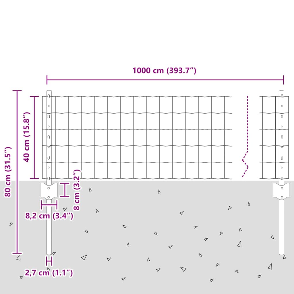 vidaXL Ogrodzenie Euro z słupkiem 10 x 0,4 m Stal pokryta PVC zielony