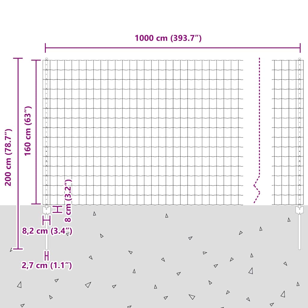 vidaXL Spawana siatka ogrodzeniowa 10 x 1,6 m (S x W) Stal pokryta PVC