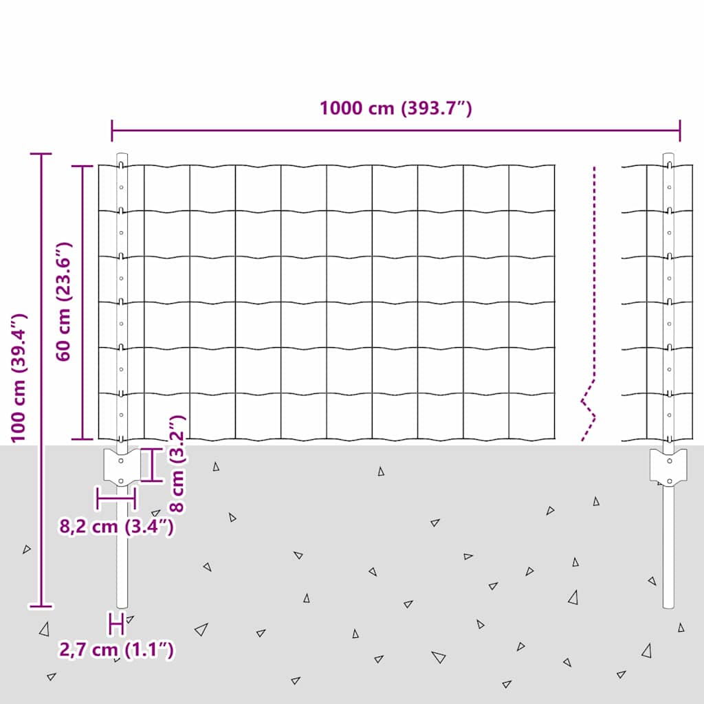 vidaXL Ogrodzenie Euro z słupkiem 10 x 0,6 m Stal pokryta PVC Szary