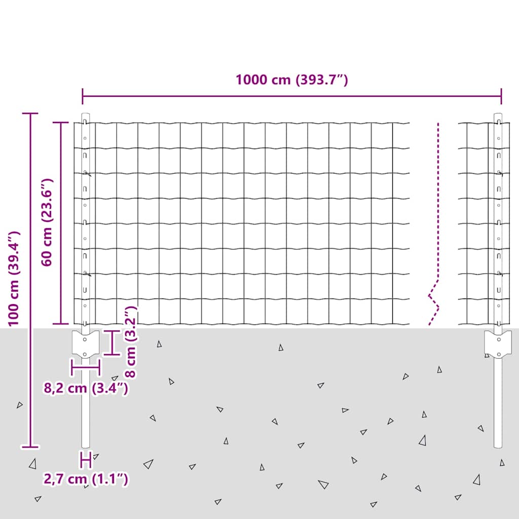 vidaXL Ogrodzenie Euro z słupkiem 10 x 0,6 m Stal pokryta PVC Szary