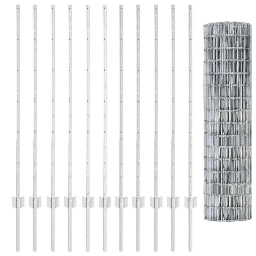 vidaXL Ogrodzenie Euro z słupkiem 25 x 1,2 m Stal ocynkowana srebrny