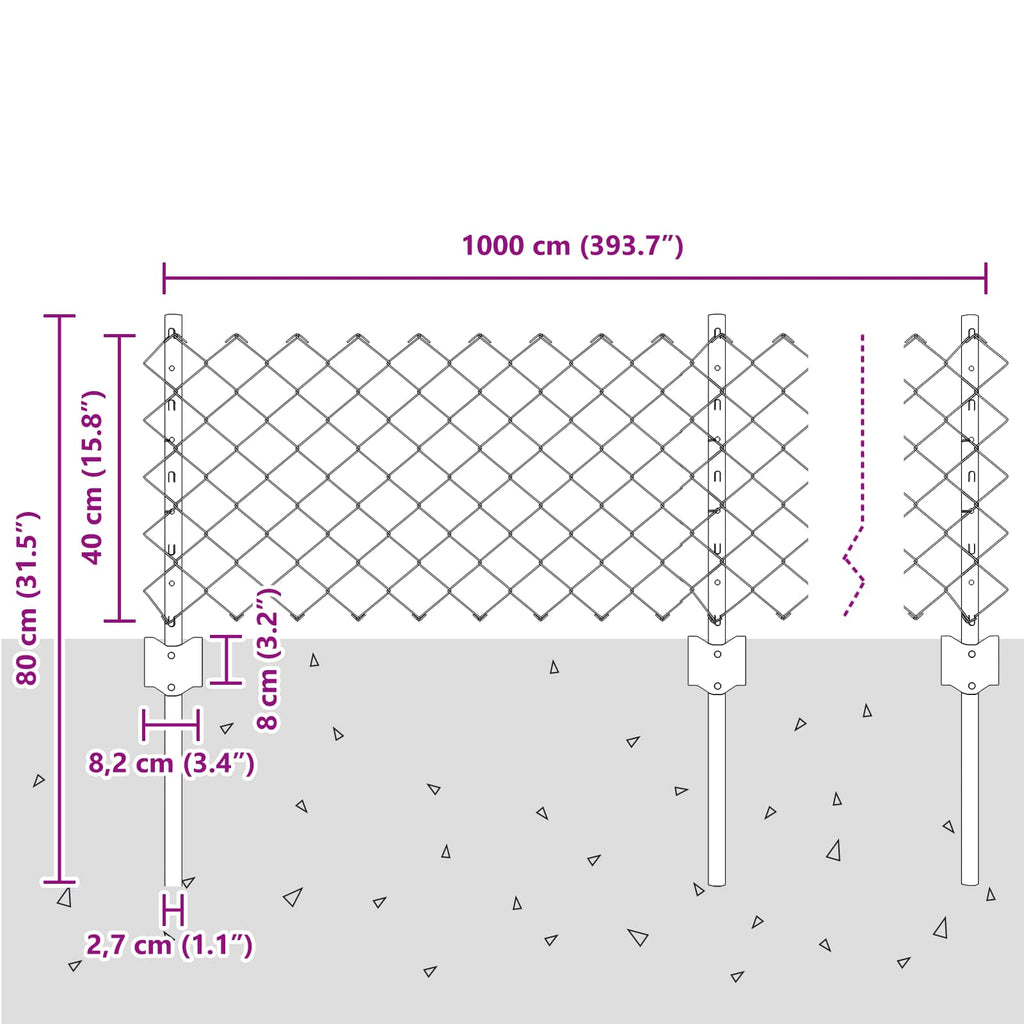 vidaXL Ogrodzenie z siatki łańcuchowej z słupkiem 10 x 0,4 m