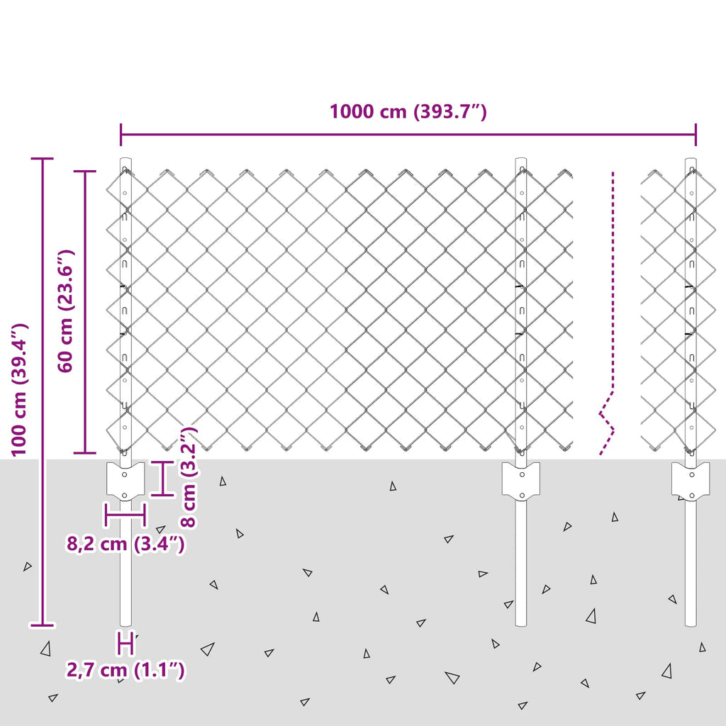 vidaXL Ogrodzenie z siatki łańcuchowej z słupkiem 10 x 0,6 m