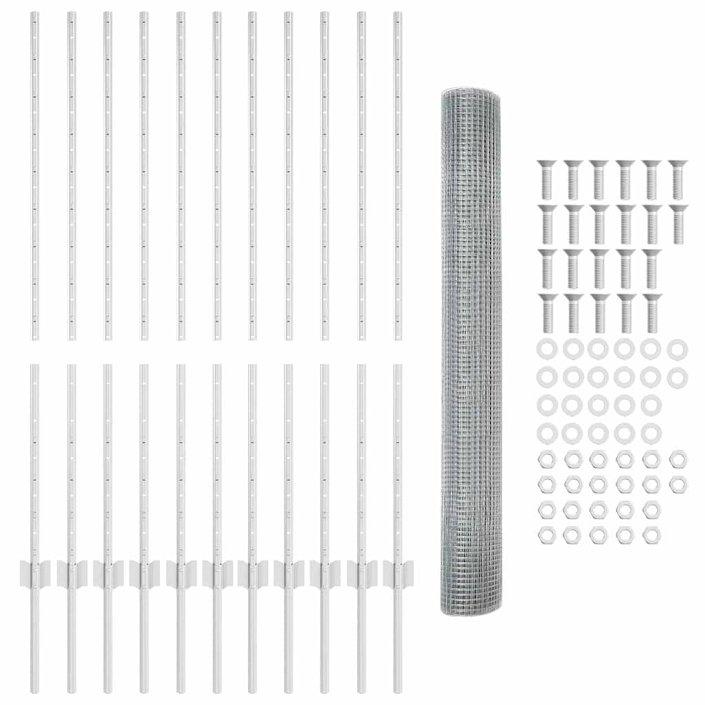 vidaXL Ogrodzenie z drutu spawanego z słupkami 25 x 1,2 m srebrny