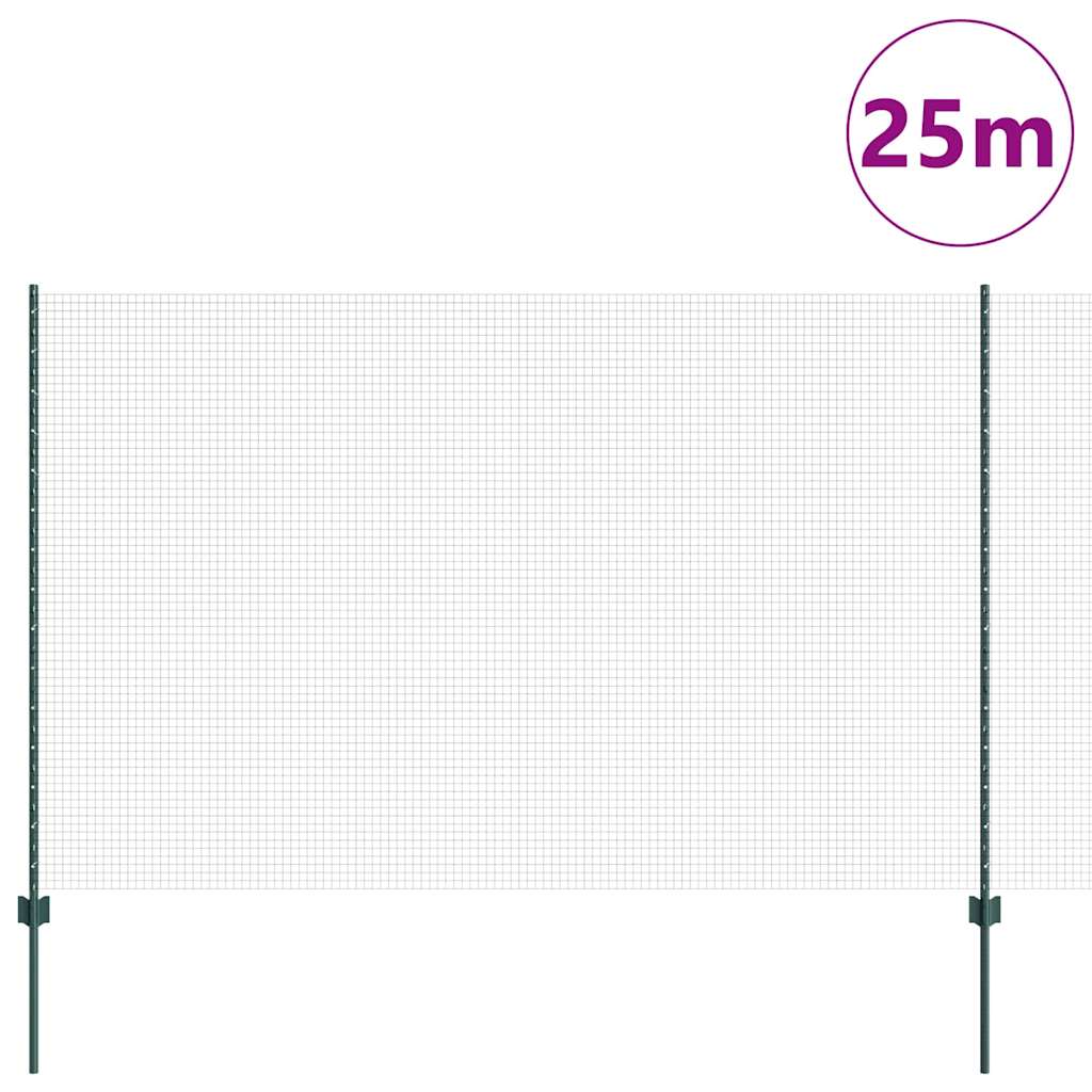 vidaXL Ogrodzenie z drutu spawanego z słupkami 25 x 1,5 m zielony