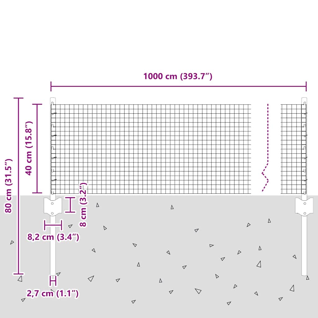 vidaXL Ogrodzenie z drutu spawanego z słupkami 10 x 0,4 m Szary Siatka
