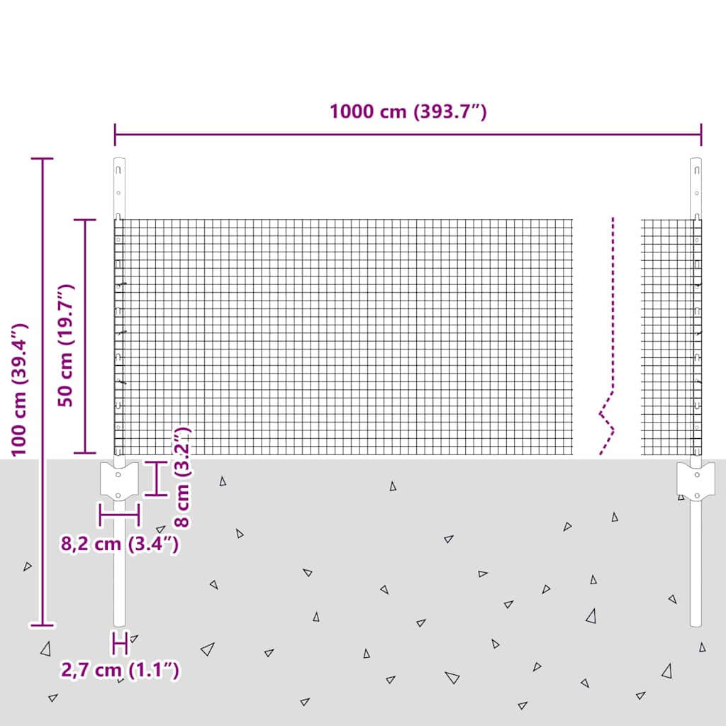 vidaXL Ogrodzenie z drutu spawanego z słupkami 10 x 0,5 m Szary Siatka