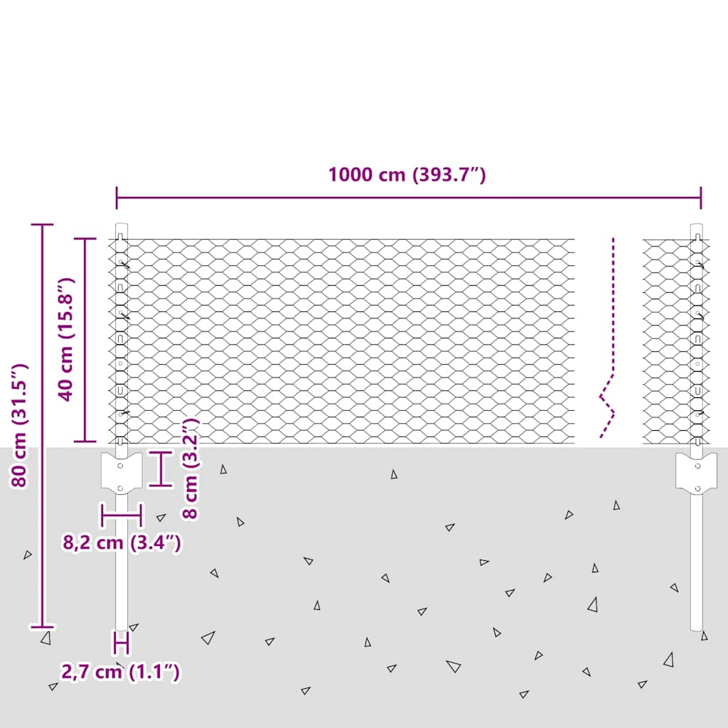 vidaXL Sześciokątne ogrodzenie z słupkiem 10 x 0,4 m Stal pokryta PVC