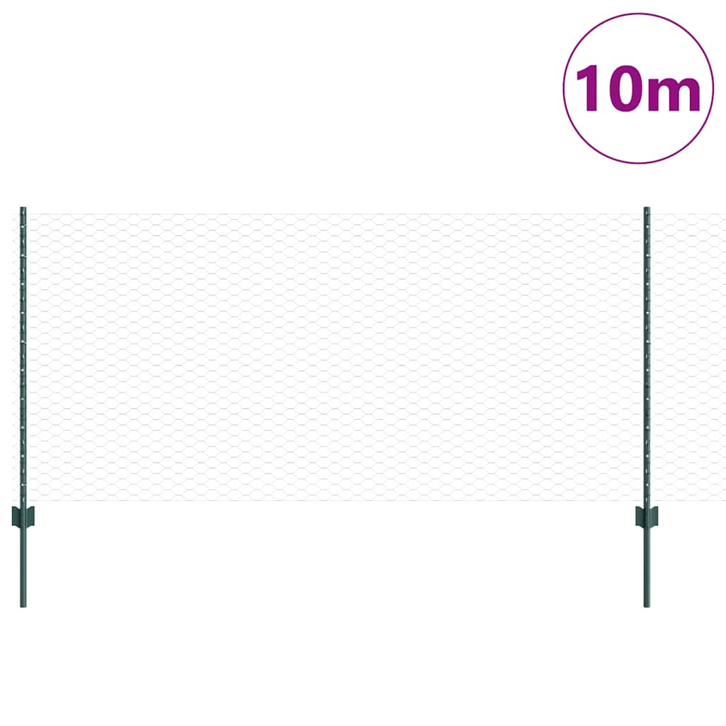 vidaXL Sześciokątne ogrodzenie z słupkiem 10 x 1 m Stal pokryta PVC