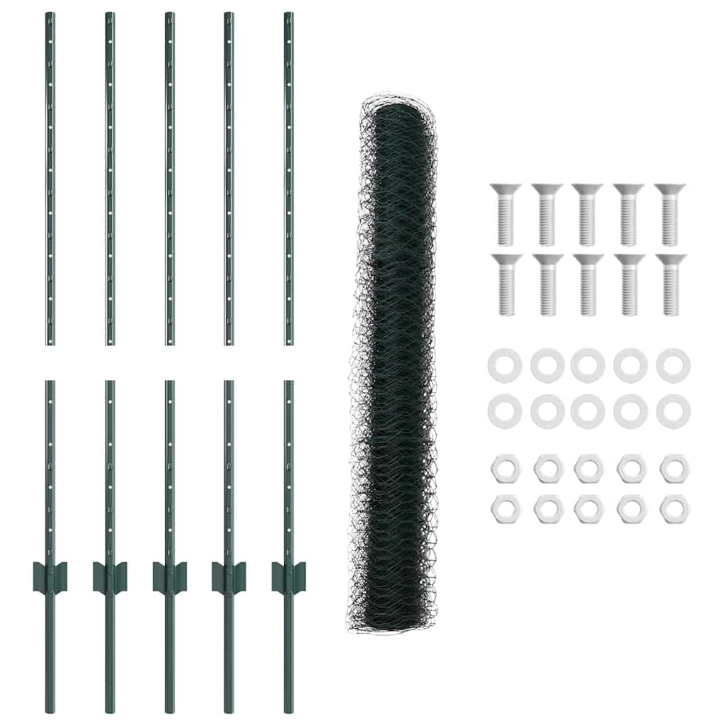 vidaXL Sześciokątne ogrodzenie z słupkiem 10 x 1 m Stal pokryta PVC