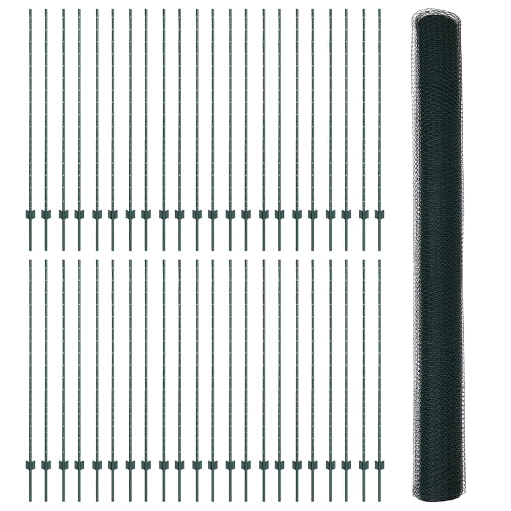 vidaXL Sześciokątne ogrodzenie z słupkiem 100 x 1,5 m Stal pokryta PVC