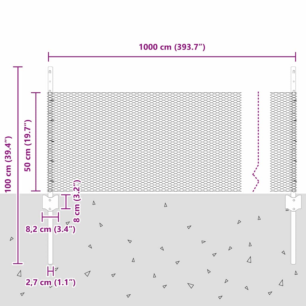 vidaXL Sześciokątne ogrodzenie z słupkiem 10 x 0,5 m Stal pokryta PVC
